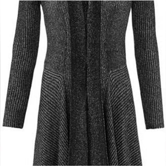Cabi 3530 Black Gray Marled Stripe Knit Lagenlook Open Cloak Cardigan Sweater - Picture 5 of 16